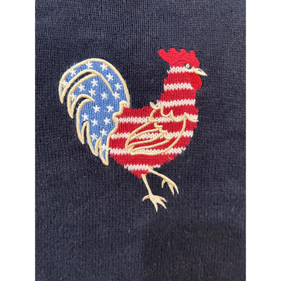 Vintage Rooster Sweater Women MED Navy Blue Red White Patriotic USA Flag Knit - Picture 2 of 7
